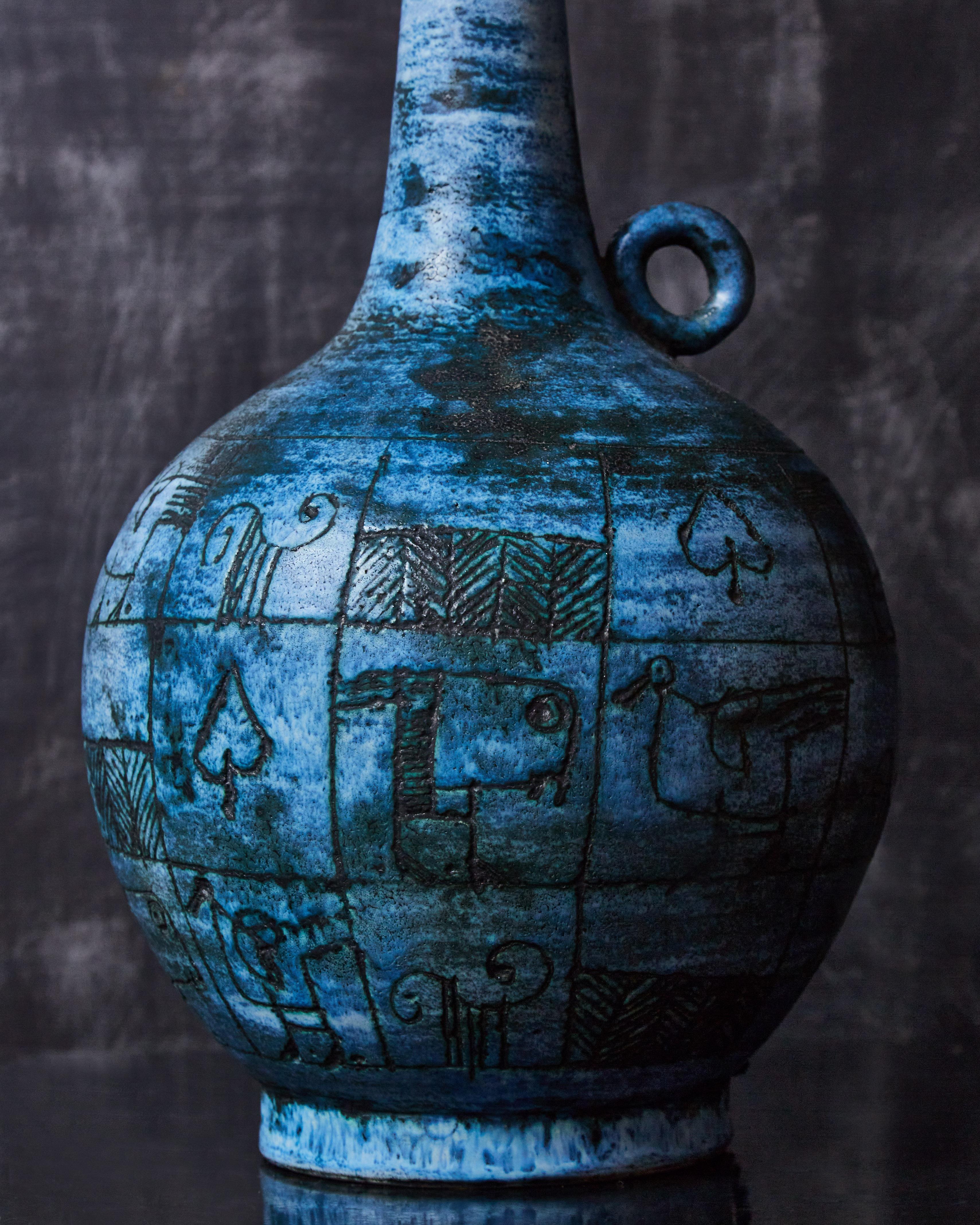 Mid-20th Century Blue Glazed Ceramic Lamp by Jacques Blin