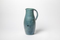 Blue glazed ceramic pitcher by Roger Jacques, circa 1960-1970.
