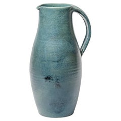 Blue glazed ceramic pitcher by Roger Jacques, circa 1960-1970.