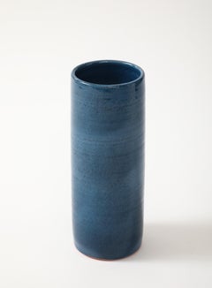 Blue Glazed Ceramic Rouleau Vase, France, c. 1960’s, Signed: 'Poterie Figere'