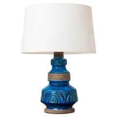 Blue Glazed Ceramic Studio Table Lamp - France 1970's
