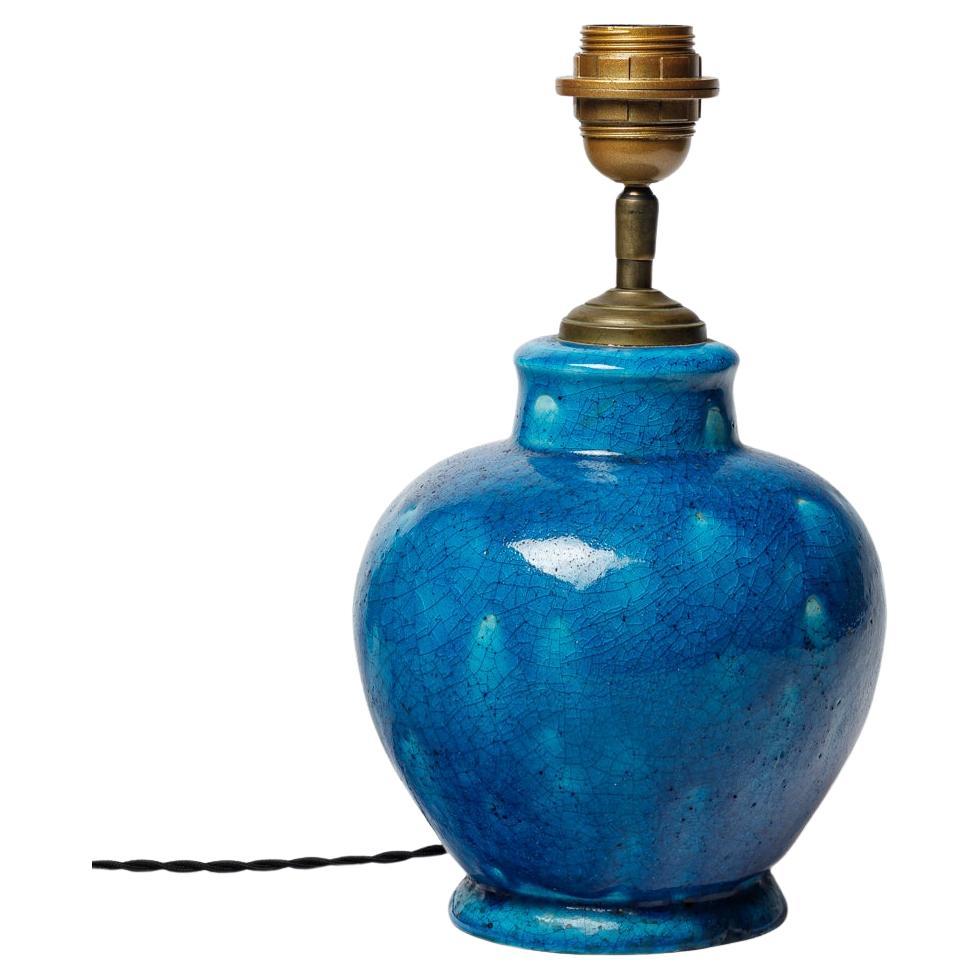 Blue glazed ceramic table lamp by Edmond Lachenal, circa 1920-1930