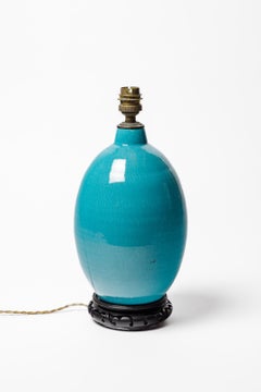 Tischlampe aus blau glasierter Keramik von Primavera, um 1930.