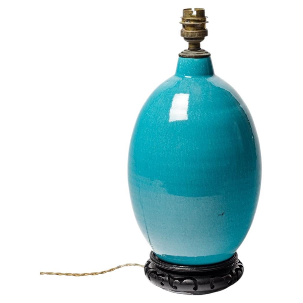 Blue glazed ceramic table lamp by Primavera, circa 1930.