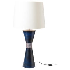 Blue glazed ceramic table lamp by René Morel, circa 1960-1970.
