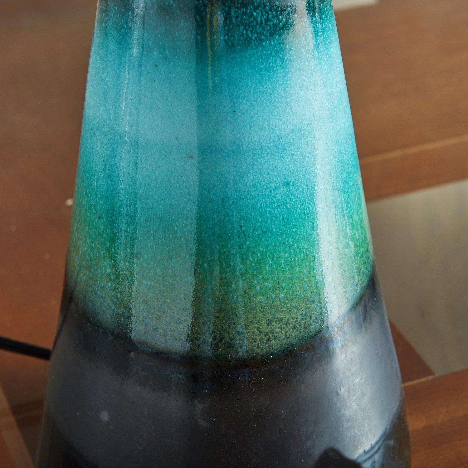 Mid-20th Century Blue Glazed Ceramic Table Lamp, France 1940s For Sale