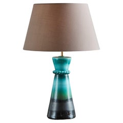 Blue Glazed Ceramic Table Lamp, France 1940s