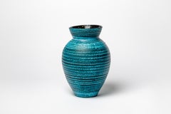 Blue glazed ceramic vase by Accolay, circa 1960-1970.