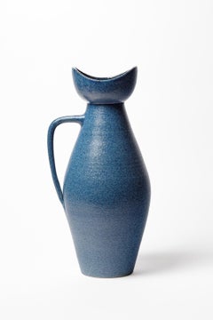 Vase aus blau glasierter Keramik von Accolay, CIRCA 1960-1970.