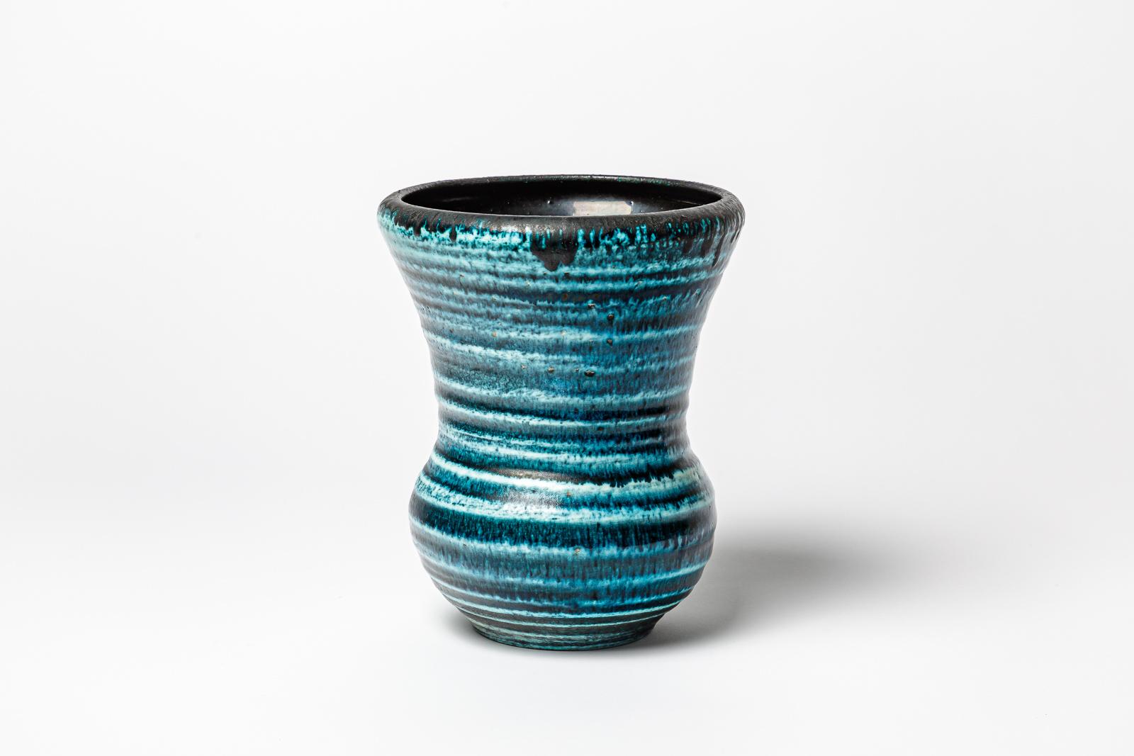 Blue glazed ceramic vase by Accolay, circa 1960-1970. In Good Condition For Sale In Saint-Ouen, FR