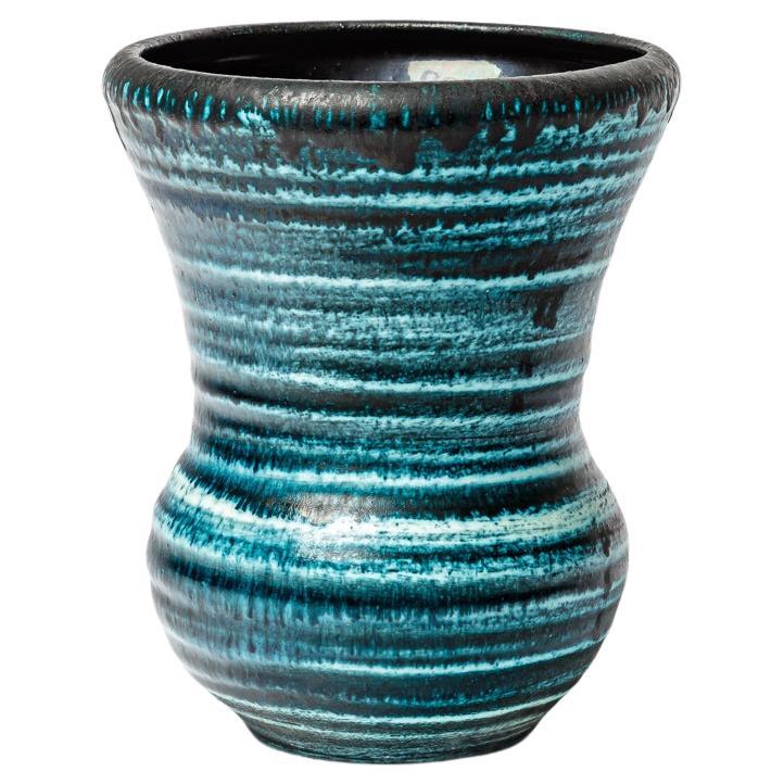 Blue glazed ceramic vase by Accolay, circa 1960-1970.