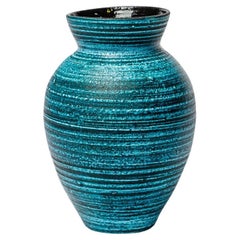 Vintage Blue glazed ceramic vase by Accolay, circa 1960-1970.