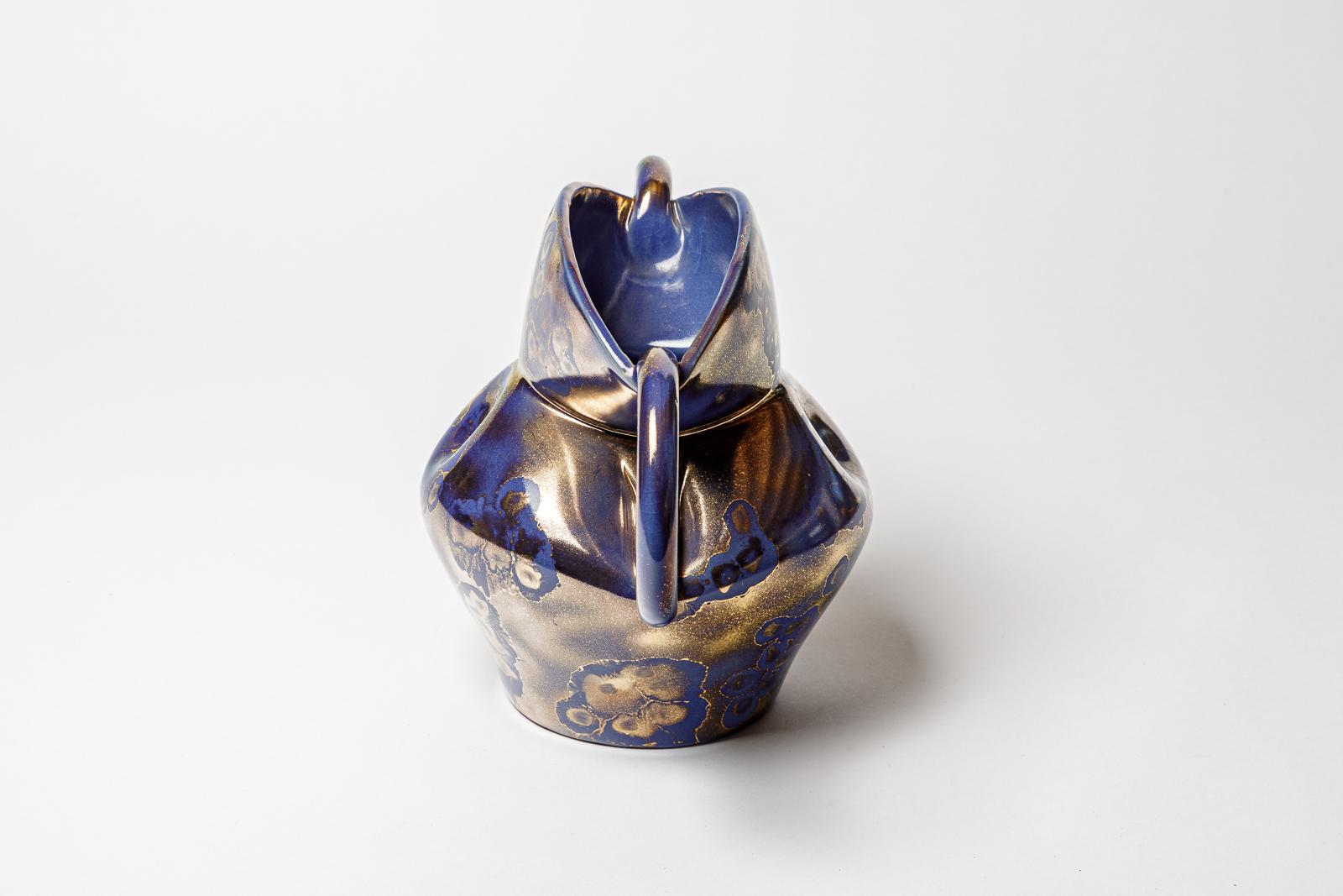 Beaux-Arts Vaso in ceramica smaltata blu di Art Ceram, 1950 circa. in vendita