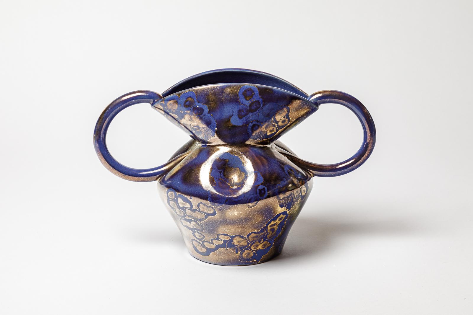 Francese Vaso in ceramica smaltata blu di Art Ceram, 1950 circa. in vendita