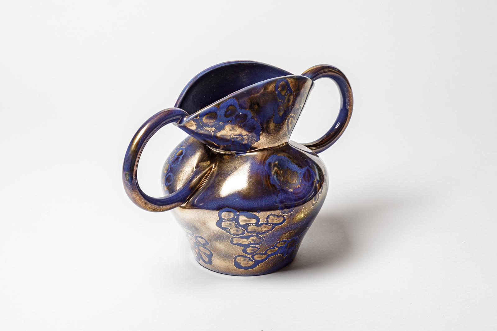 Vaso in ceramica smaltata blu di Art Ceram, 1950 circa. In condizioni buone in vendita a Saint-Ouen, FR