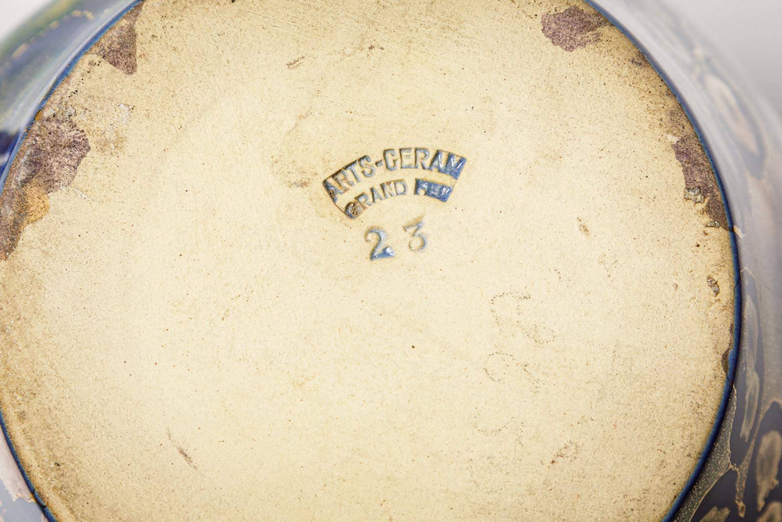 Metà XX secolo Vaso in ceramica smaltata blu di Art Ceram, 1950 circa. in vendita