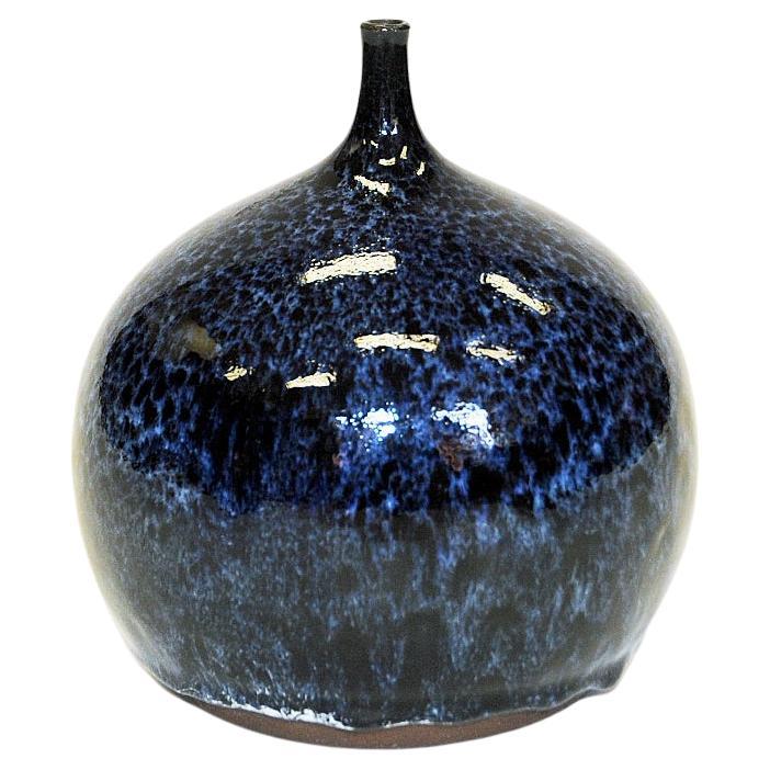 Blue Glazed Ceramic Vase by Bror Börsum 1960s, Sweden For Sale