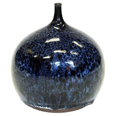 Blau glasierte Keramikvase von Bror Börsum 1960er Jahre, Schweden