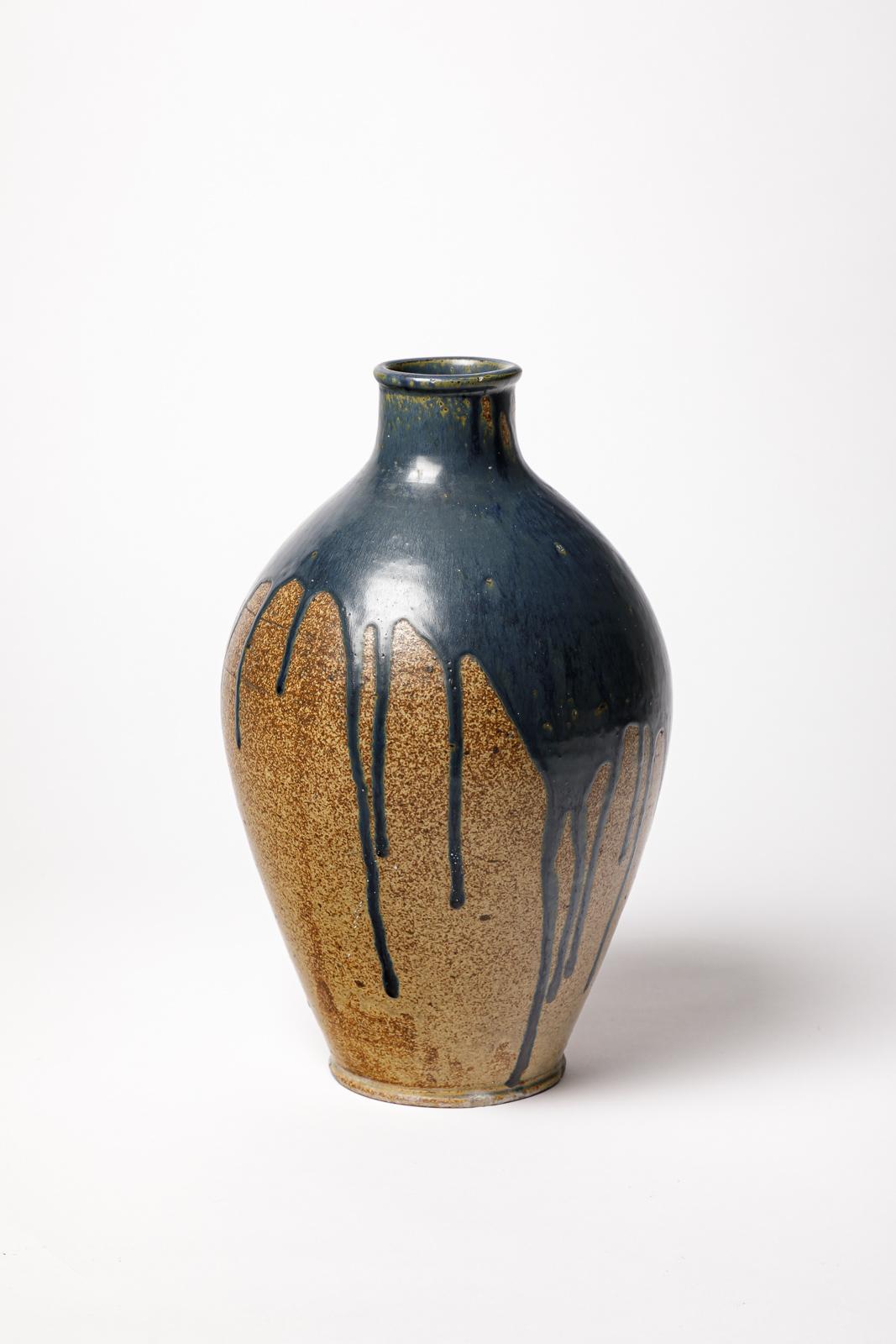Beaux-Arts Vaso in ceramica smaltata blu di Lucien Arnaud, 1920 circa. in vendita