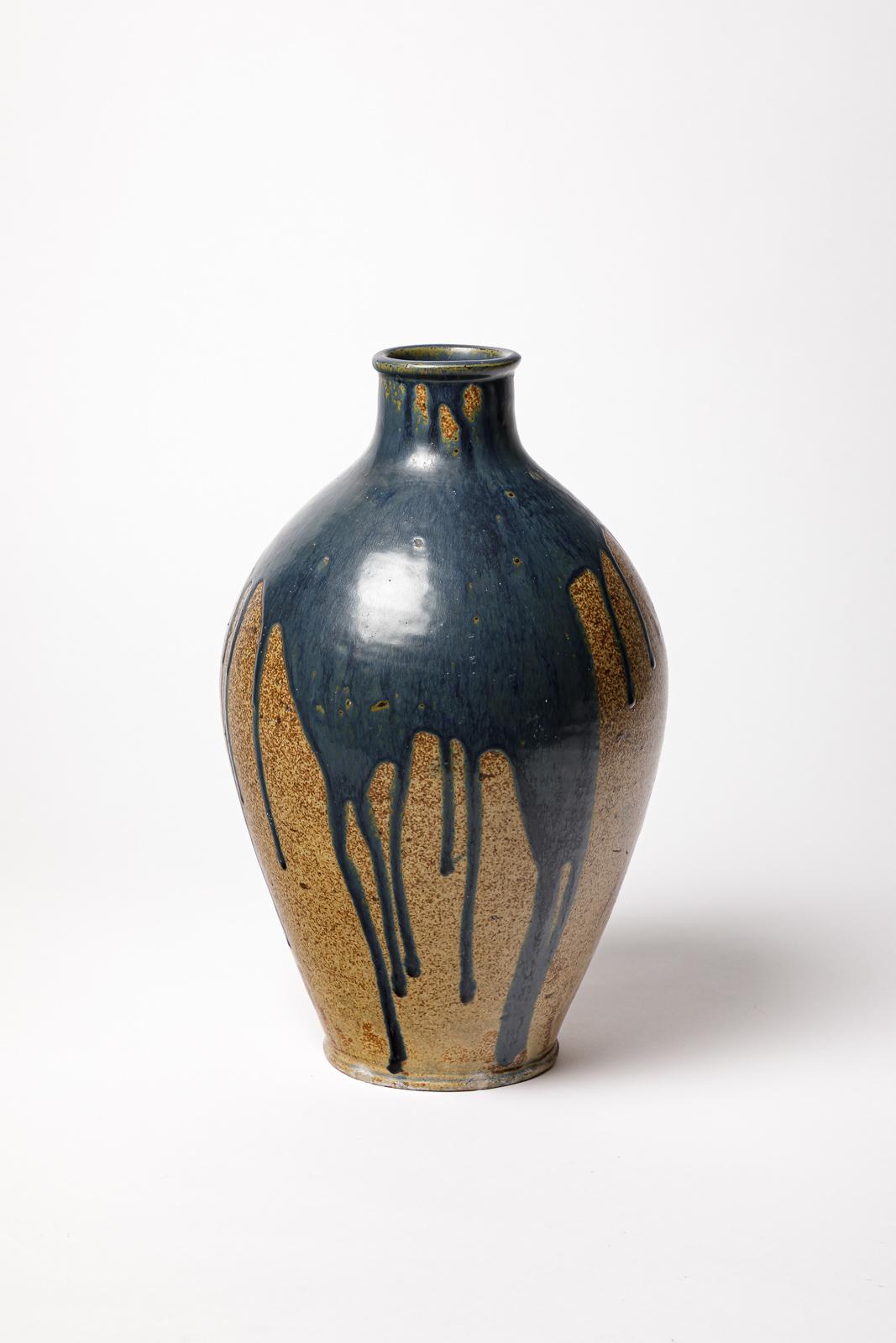 Francese Vaso in ceramica smaltata blu di Lucien Arnaud, 1920 circa. in vendita
