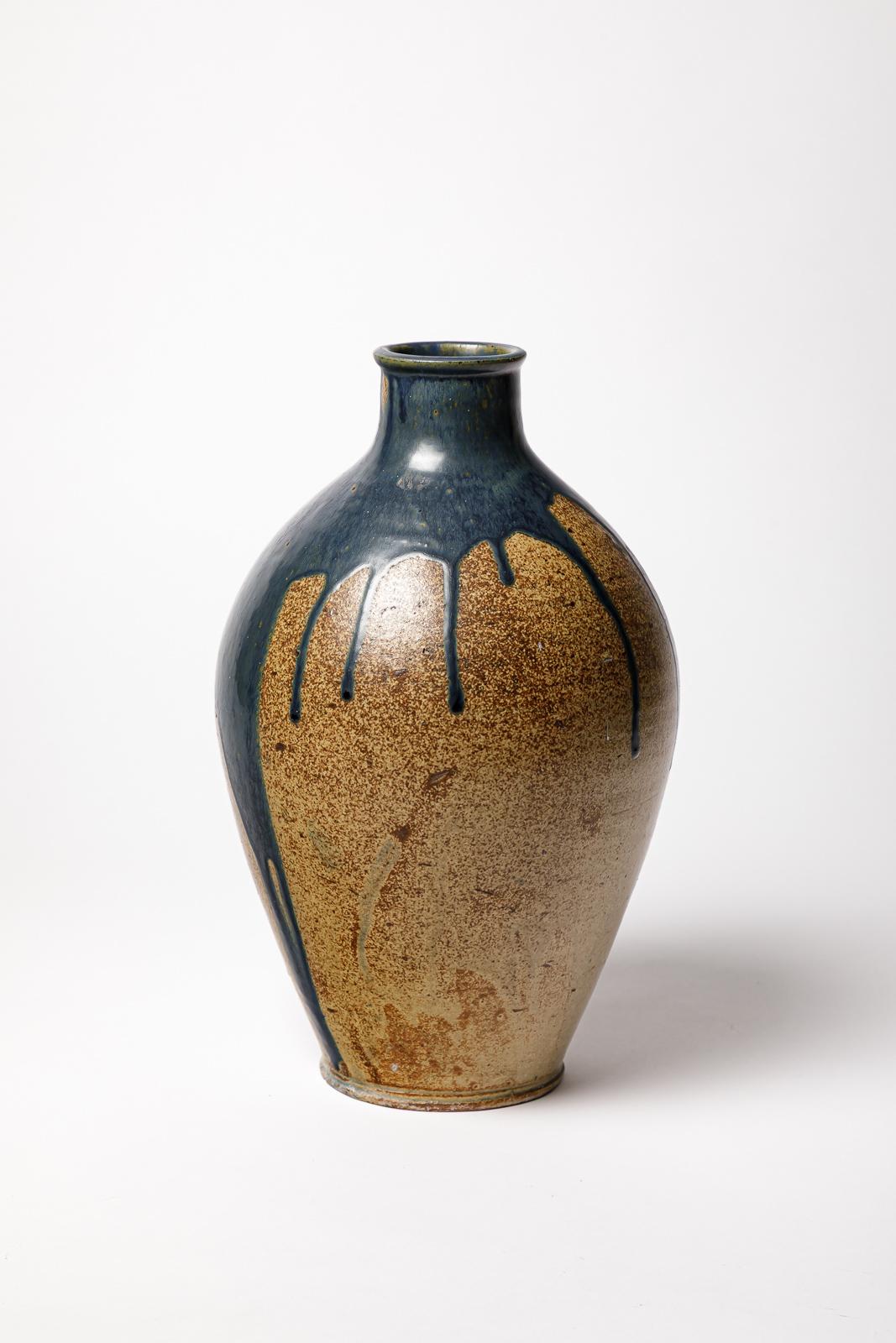 Vaso in ceramica smaltata blu di Lucien Arnaud, 1920 circa. In condizioni buone in vendita a Saint-Ouen, FR