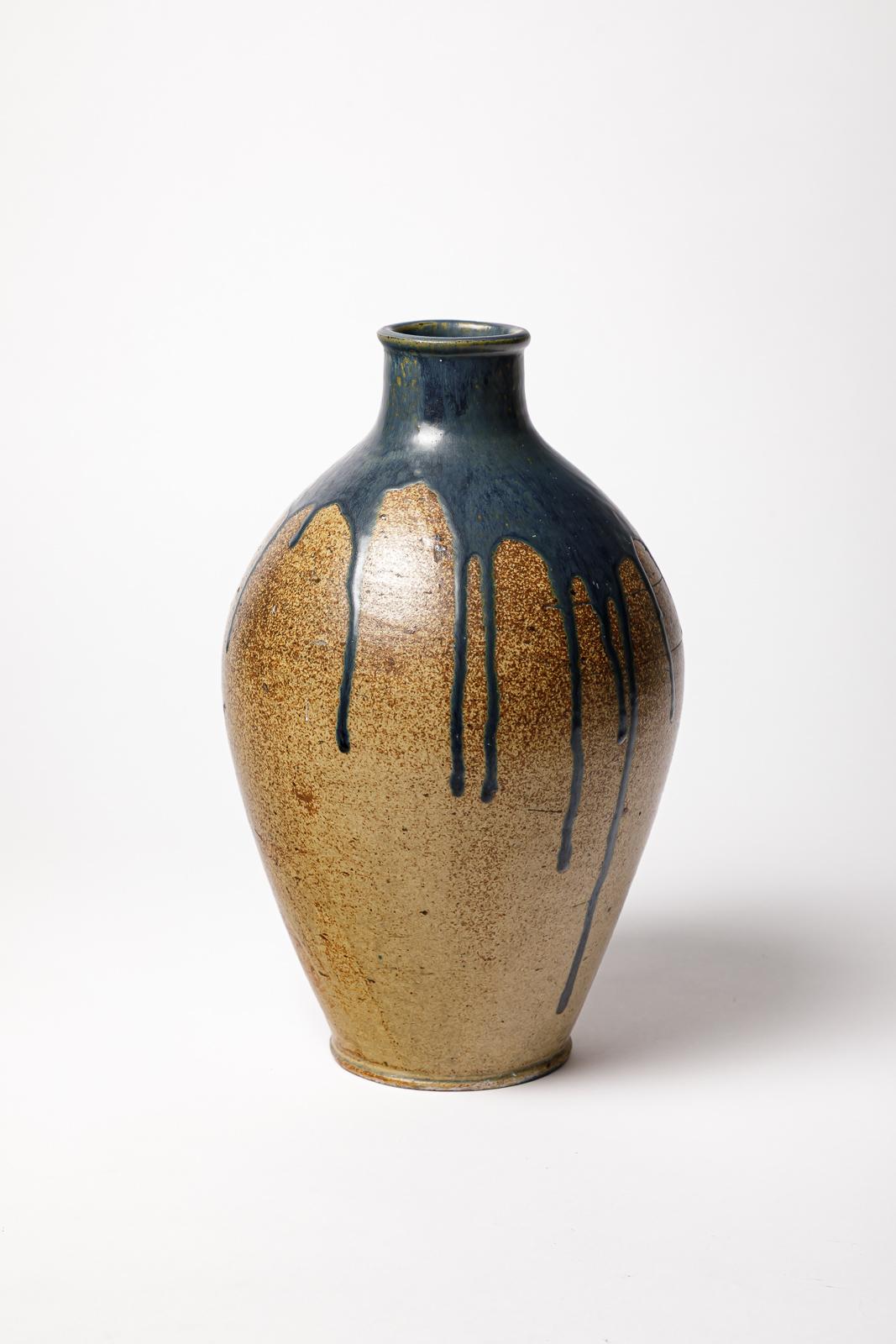 Inizio XX secolo Vaso in ceramica smaltata blu di Lucien Arnaud, 1920 circa. in vendita