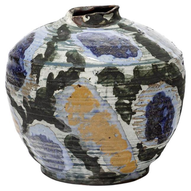 Blue glazed ceramic vase by Michel Lanos