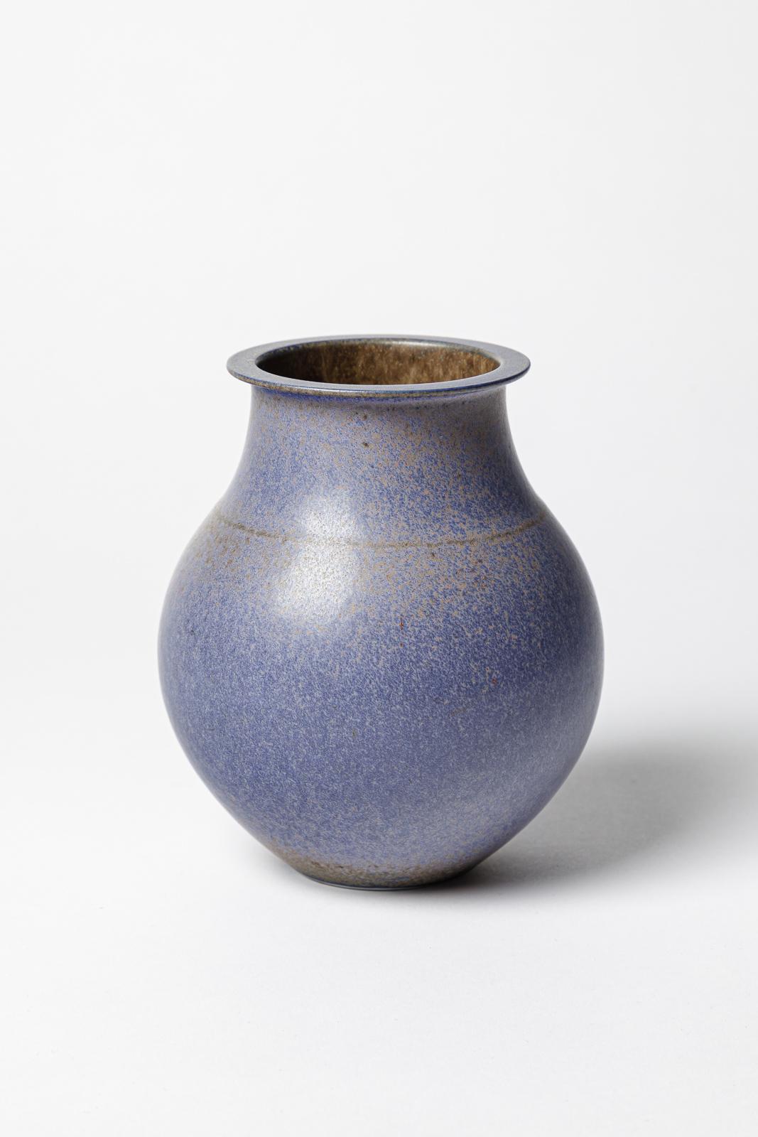 Blue glazed ceramic vase by Robert Deblander. 
Artist signature under the base. Circa 1990.
H : 5.9 x 4.3 inches.
