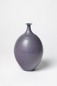 Vase en céramique émaillée bleue de Robert Deblander, vers 1990.