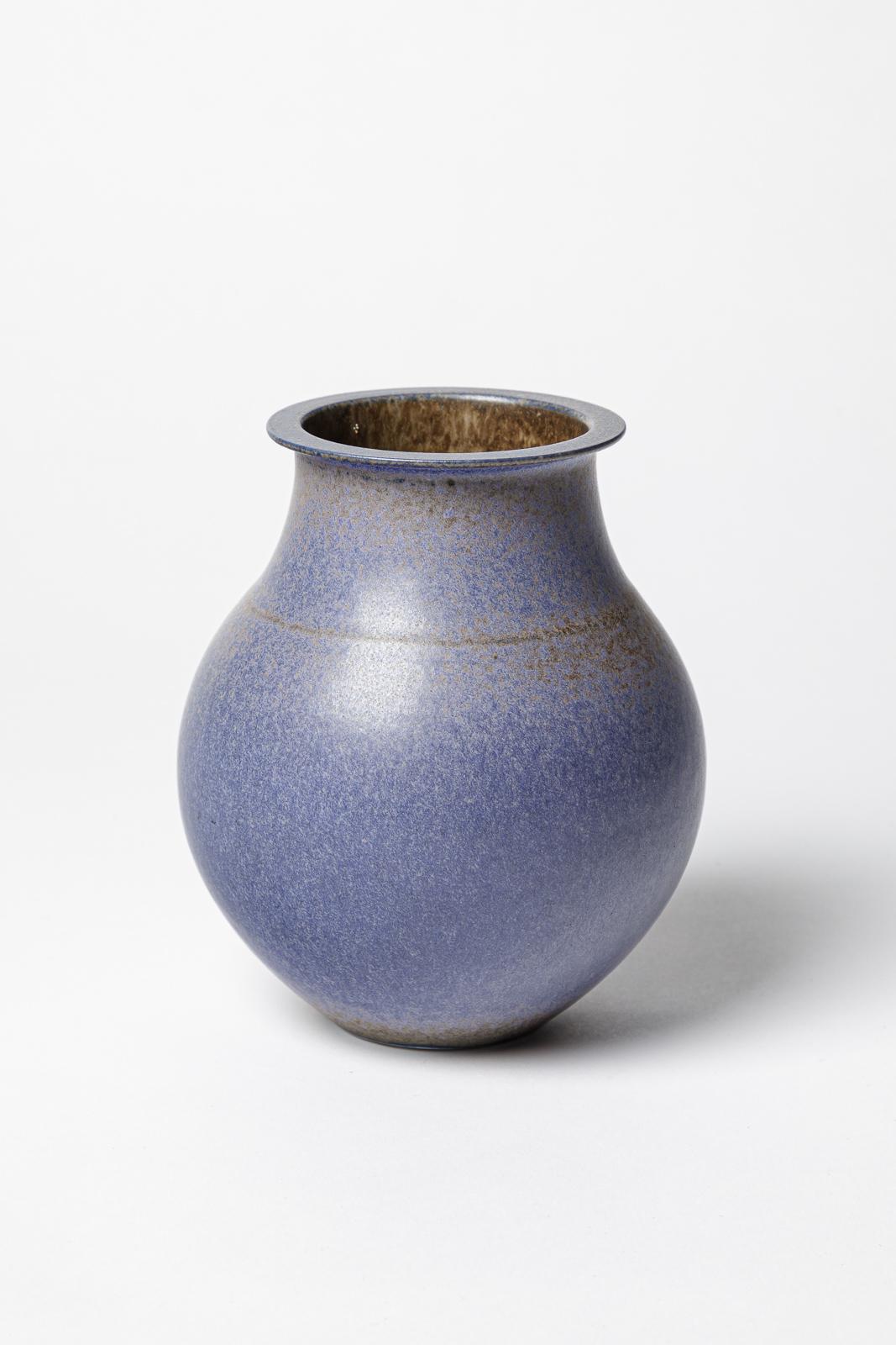 Beaux Arts Blue glazed ceramic vase by Robert Deblander, circa 1990. For Sale