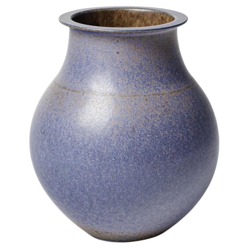 Vase aus blau glasierter Keramik von Robert Deblander, um 1990.