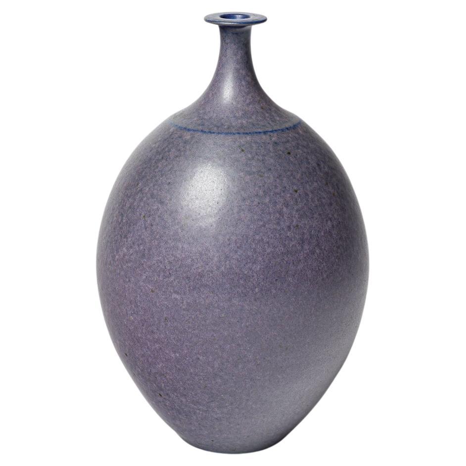 Vase aus blau glasierter Keramik von Robert Deblander, um 1990.
