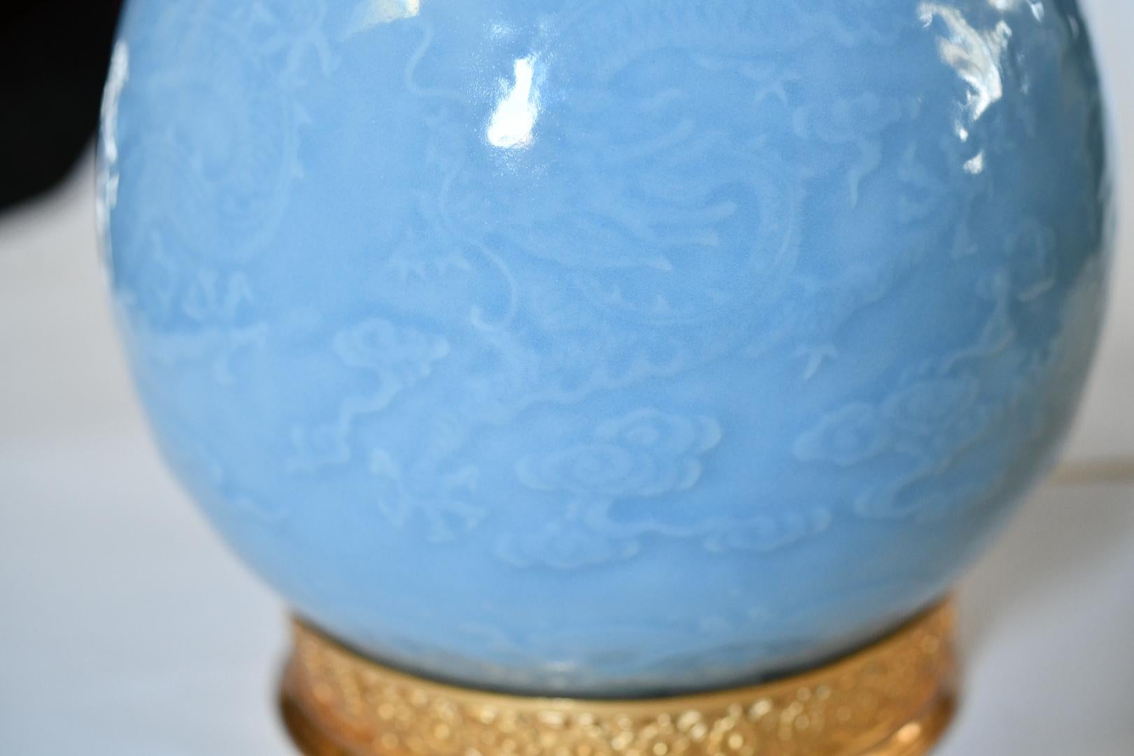 Blue Glazed Porcelain Lamps In Excellent Condition For Sale In New York, NY