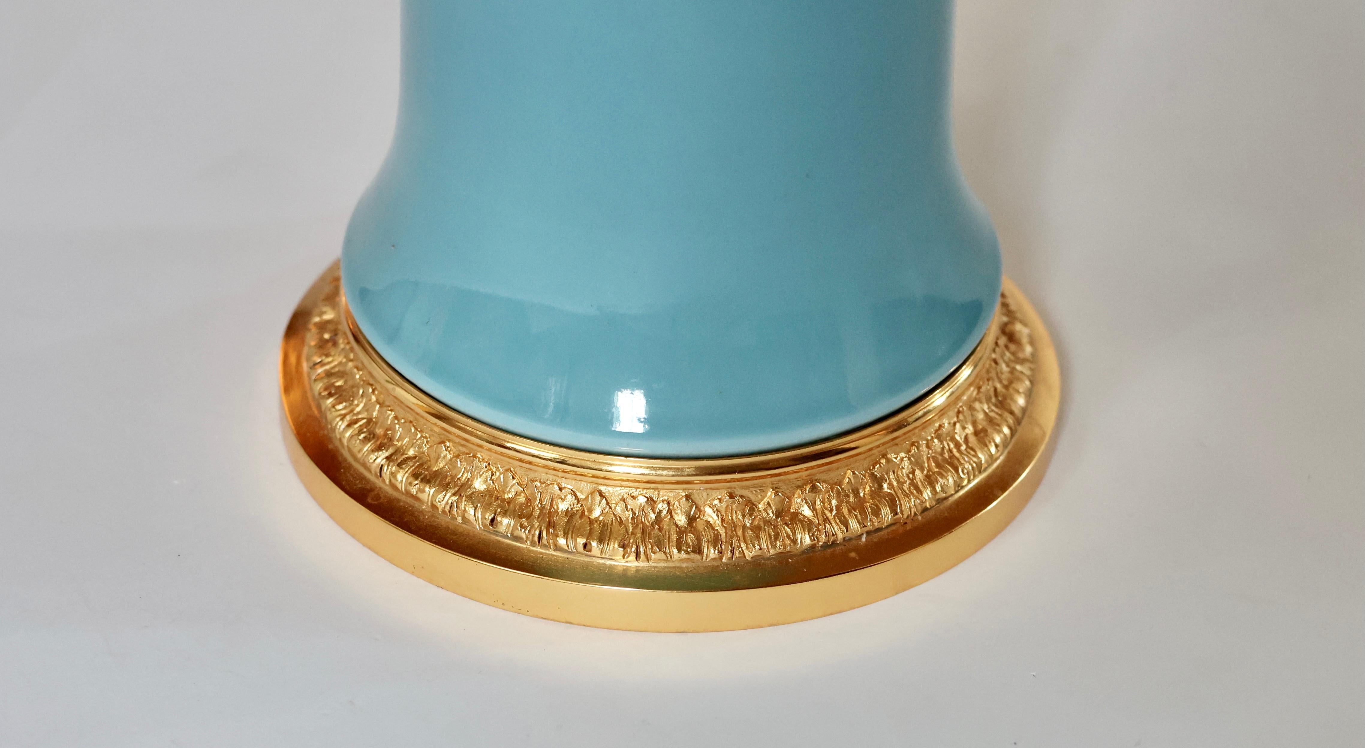 Blue Glazed Porcelain Lamps In Excellent Condition For Sale In New York, NY