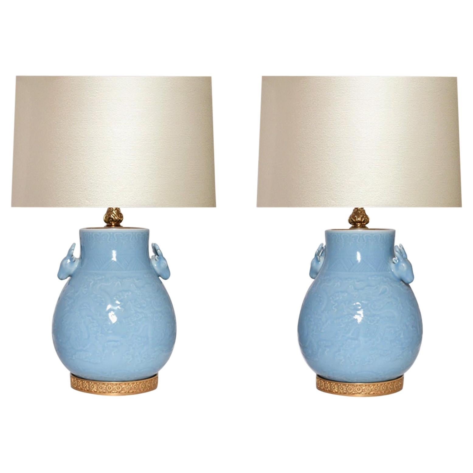 Lampes porcelaine émaillée bleue en vente