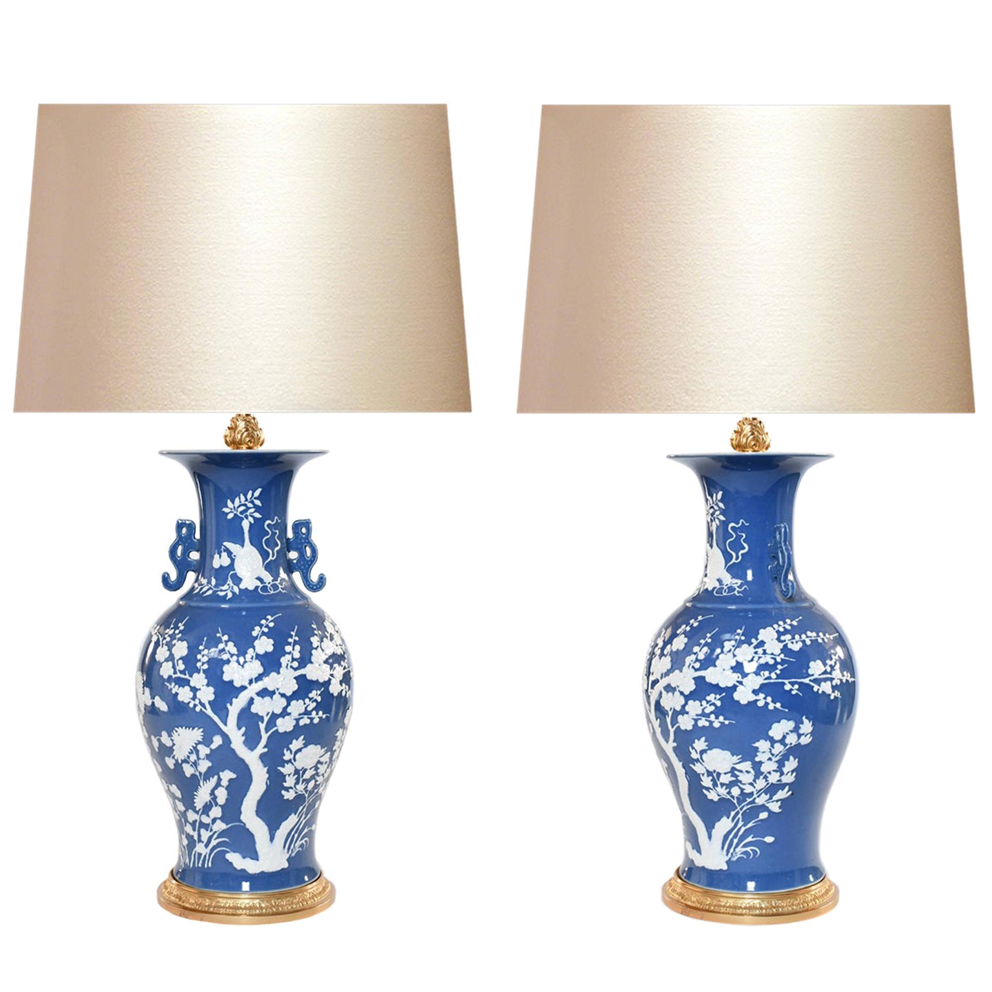 Lampes porcelaine émaillée bleue