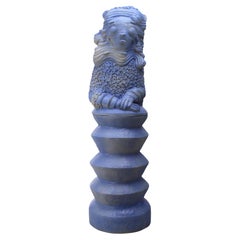 Blue glazed stoneware "Mona" sculpture by Laurent Dufour, 2024.