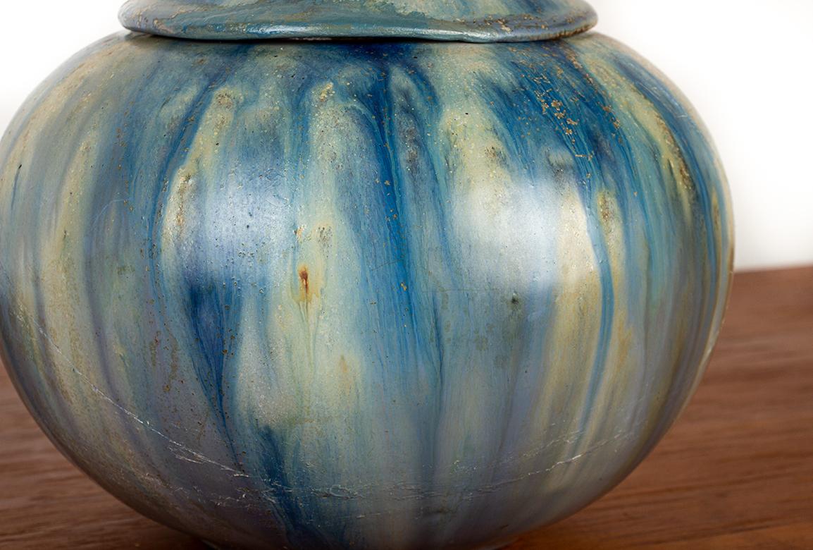 Olla de gres esmaltado azul, época Art Déco, por Roger Guérin, años 30. Belga en venta
