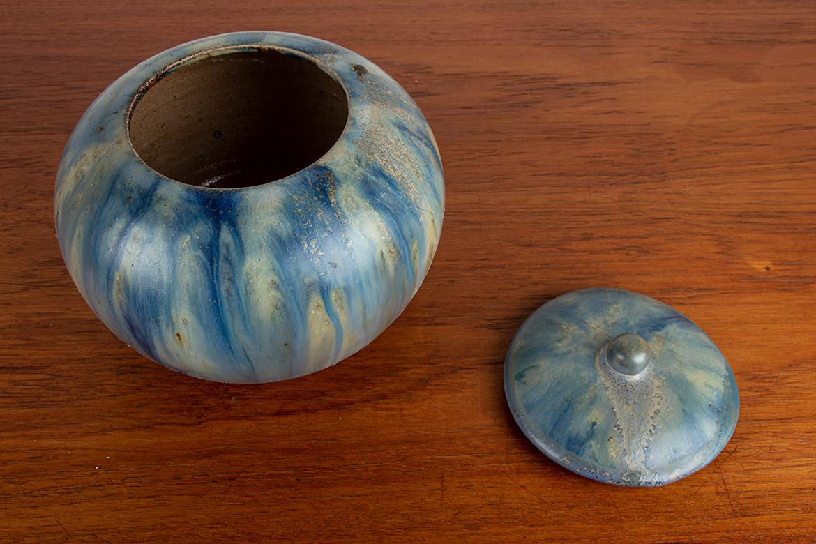 Olla de gres esmaltado azul, época Art Déco, por Roger Guérin, años 30. en venta 1