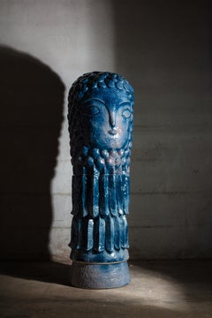 Blue glazed stoneware sculpture entitled « Végétal » by Laurent Dufour, 2026.