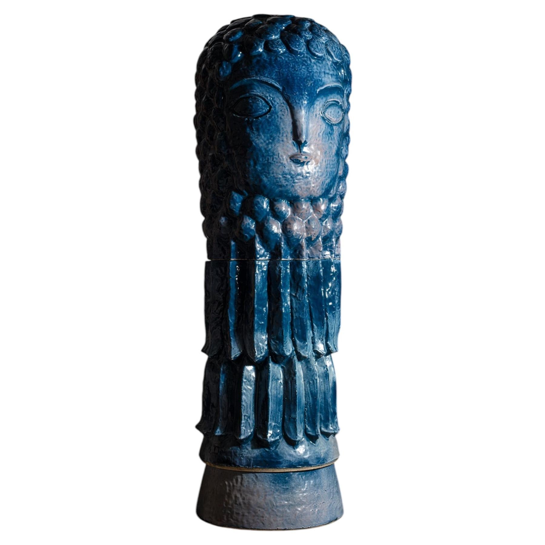 Blue glazed stoneware sculpture entitled « Végétal » by Laurent Dufour, 2026.