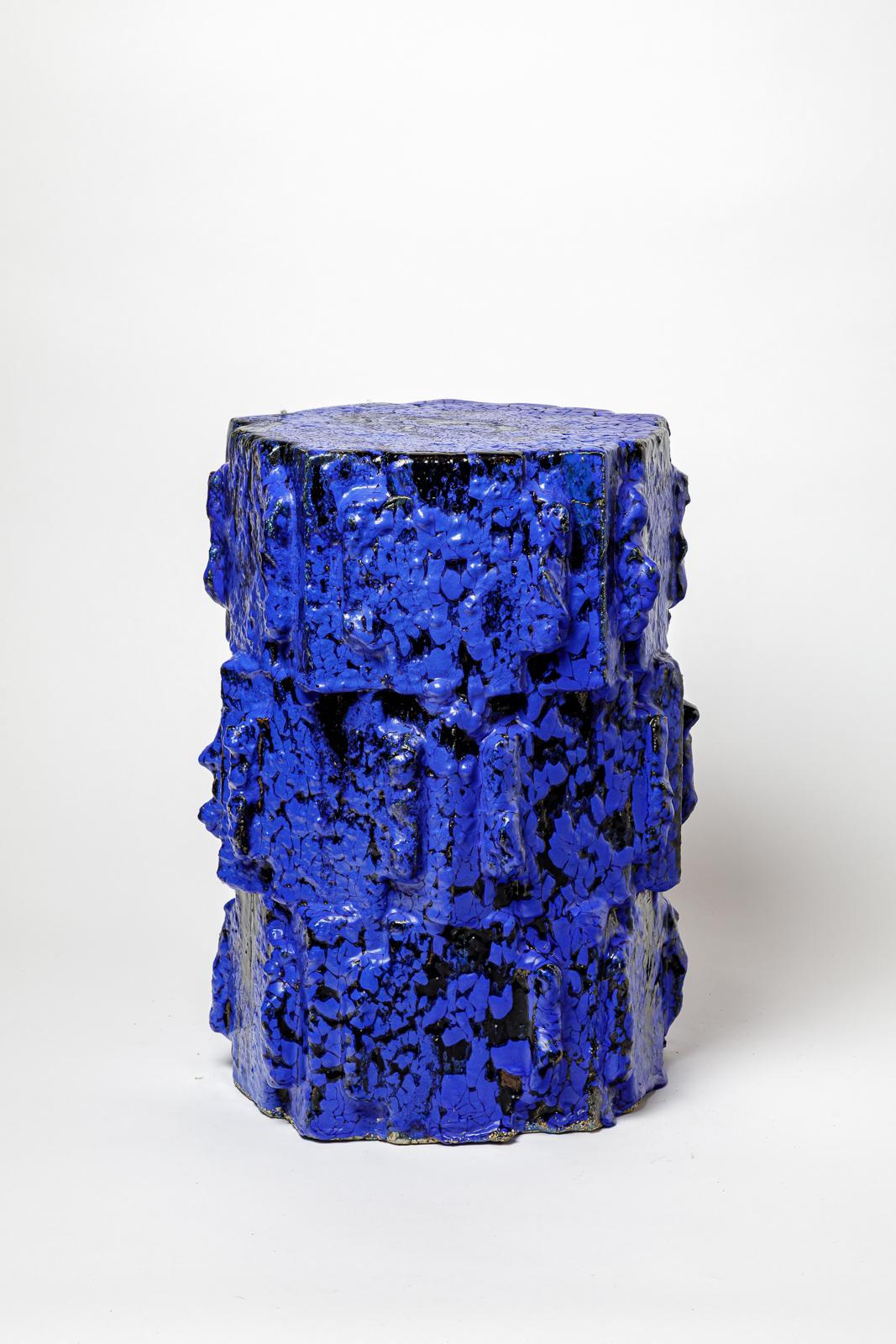 Taburete de gres esmaltado azul de Jean Ponsart, 2025. en Nuevo estado para la venta en Saint-Ouen, FR