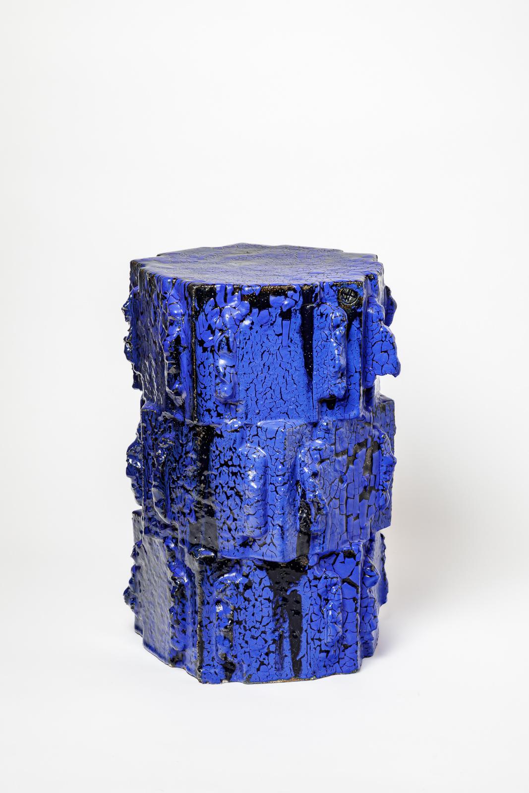 Taburete de gres esmaltado azul de Jean Ponsart, 2025. en Nuevo estado para la venta en Saint-Ouen, FR