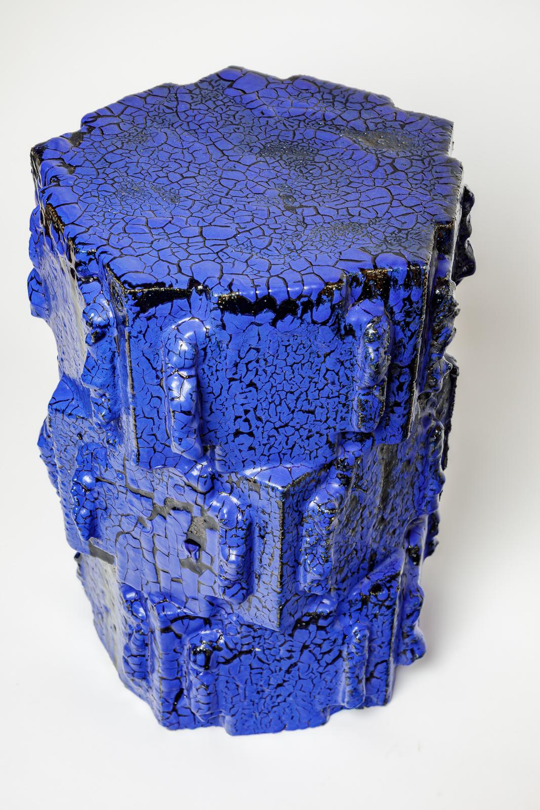 Taburete de gres esmaltado azul de Jean Ponsart, 2025. Cerámico en venta