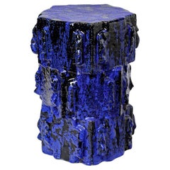 Blue glazed stoneware table or stool by Jean Ponsart, 2025.