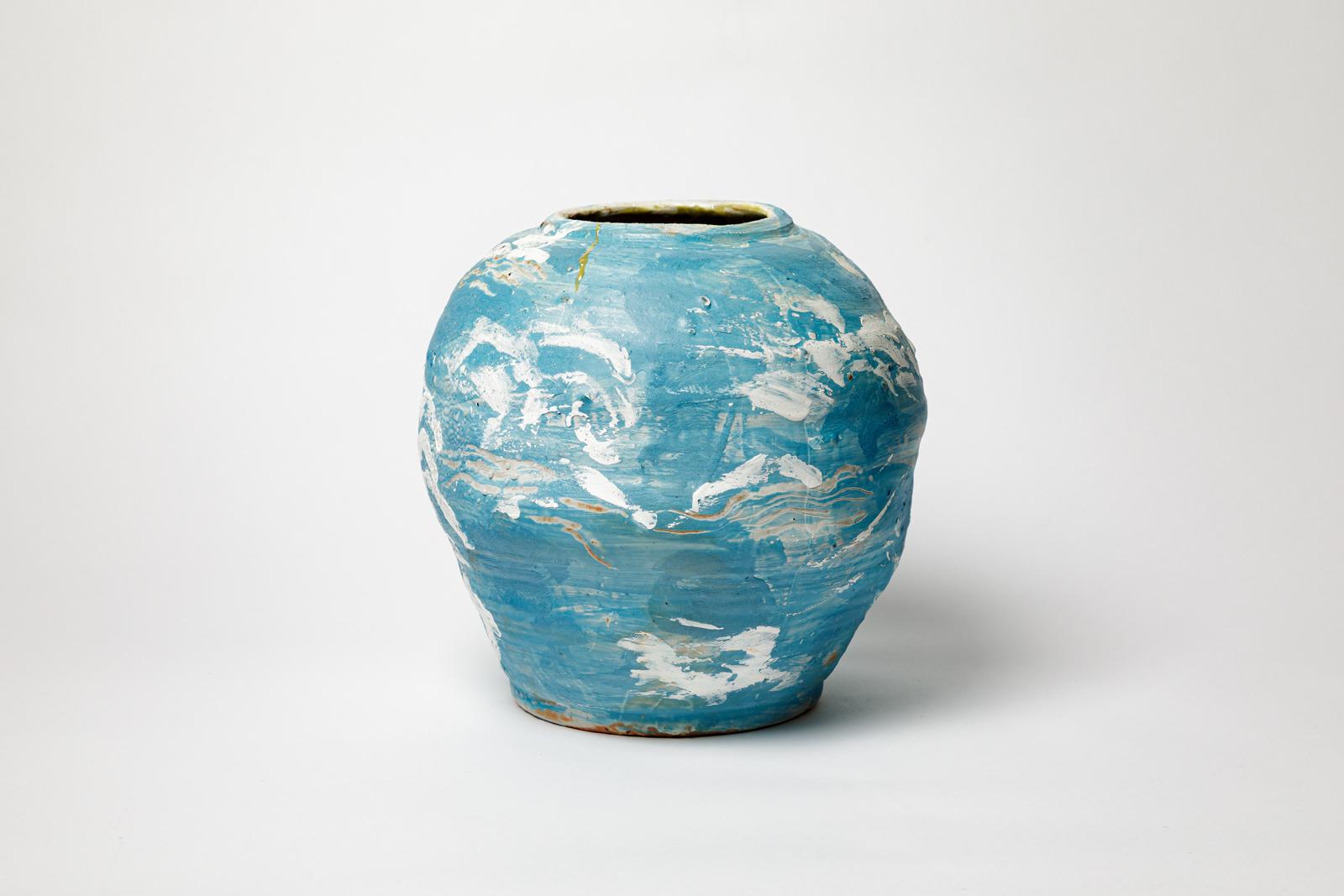 Vaso in gres smaltato blu di Brigitte Pénicaud, circa 2015. In condizioni ottime in vendita a Saint-Ouen, FR