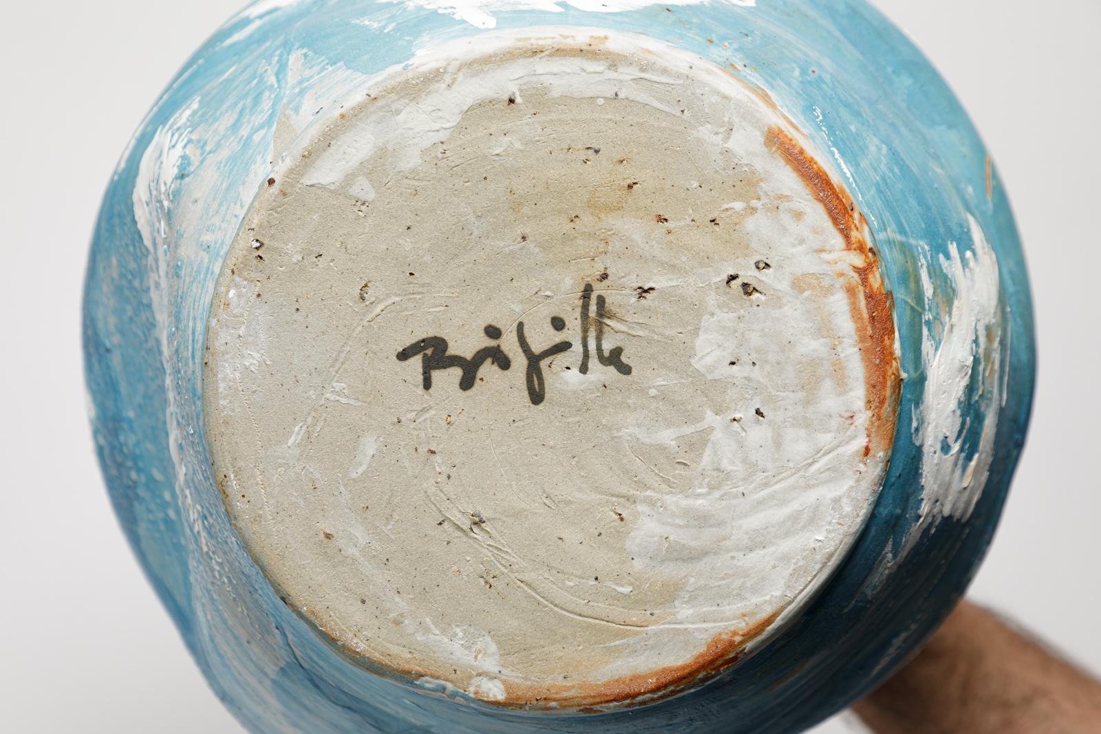 Ceramica Vaso in gres smaltato blu di Brigitte Pénicaud, circa 2015. in vendita
