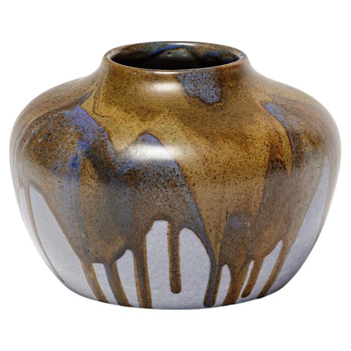 Blue glazed stoneware vase by Jean Pointu, circa 1950.