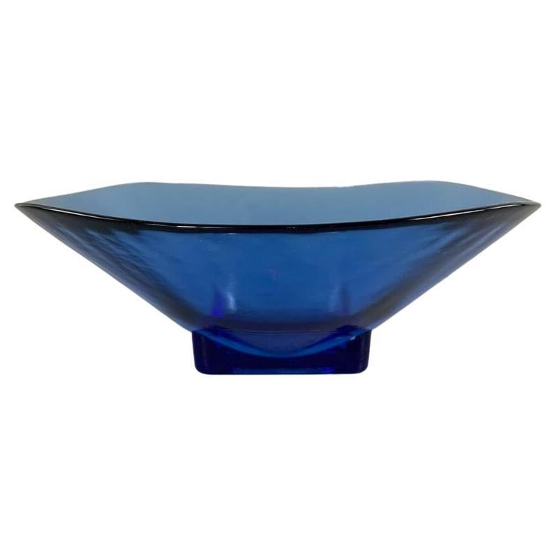 Blue glazed vintage glass bowl