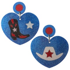 Blue glitter hearts earrings